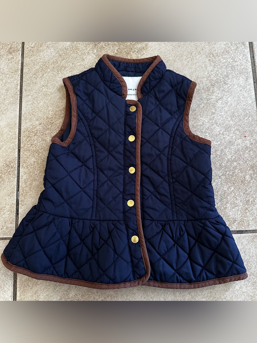 Janie & Jack 3-4 Girls Quilted Peplum Vest Jacket Navy Blue